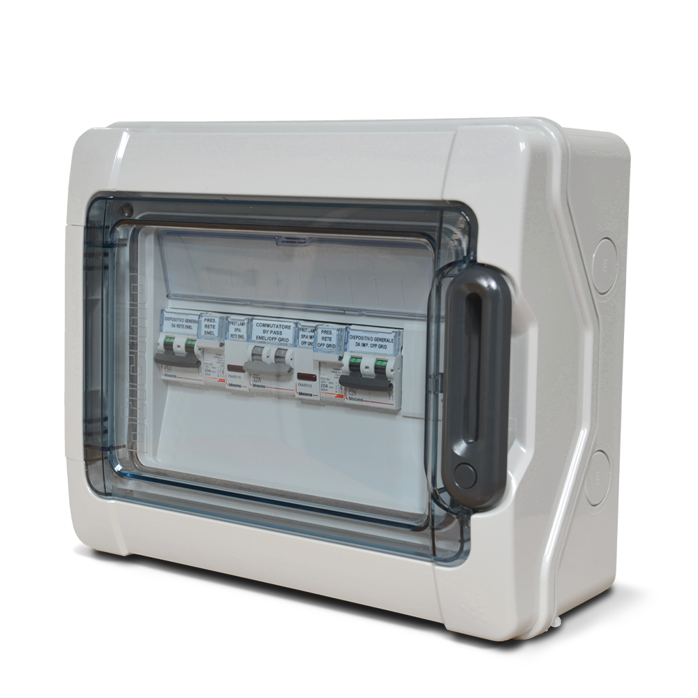 Quadro elettrico fotovoltaico off grid di colore grigio