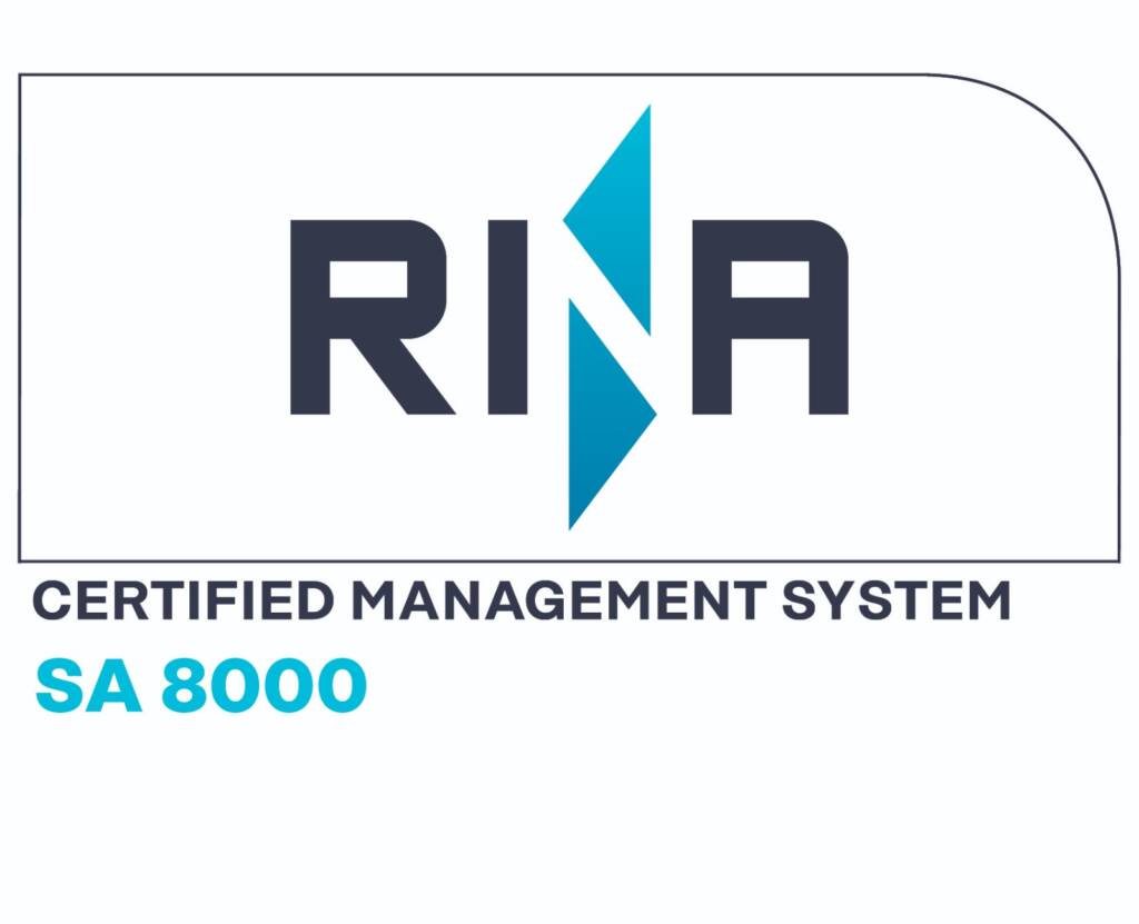 azienda quadri elettrici secsun certificato rina sa 8000 di colore celeste nero e bianco